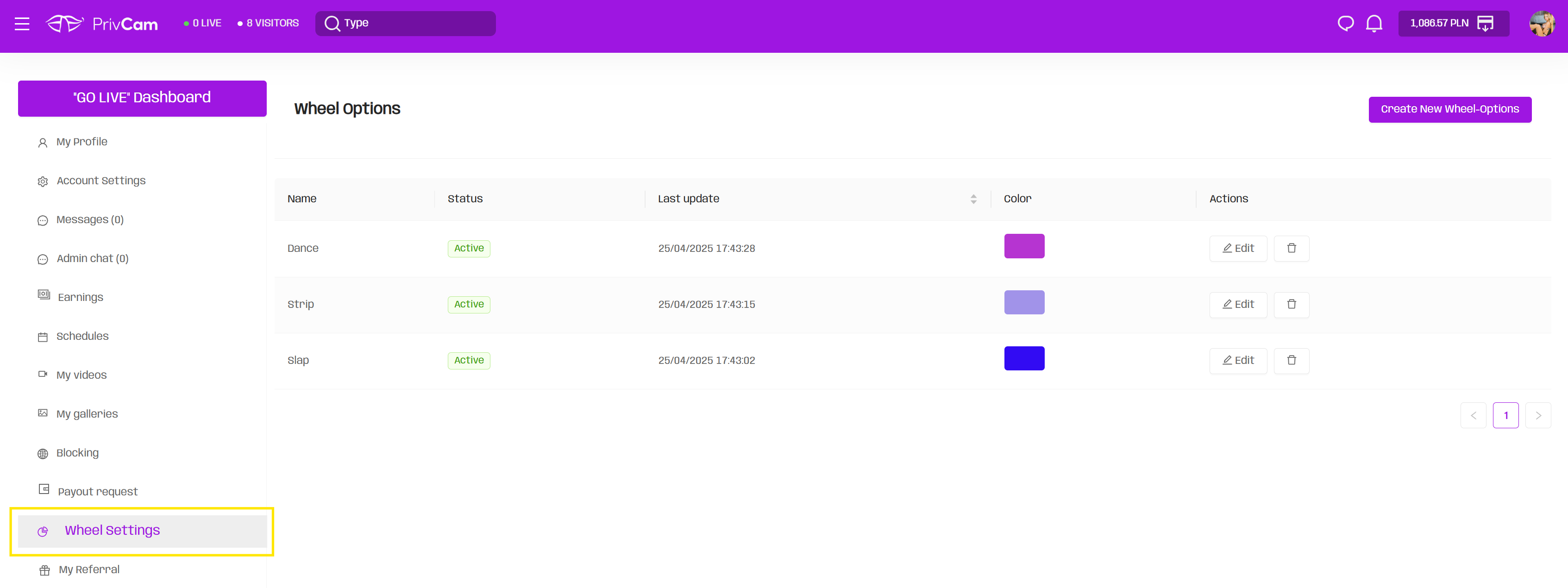 How to setup the tipping menu, wheel and goal?