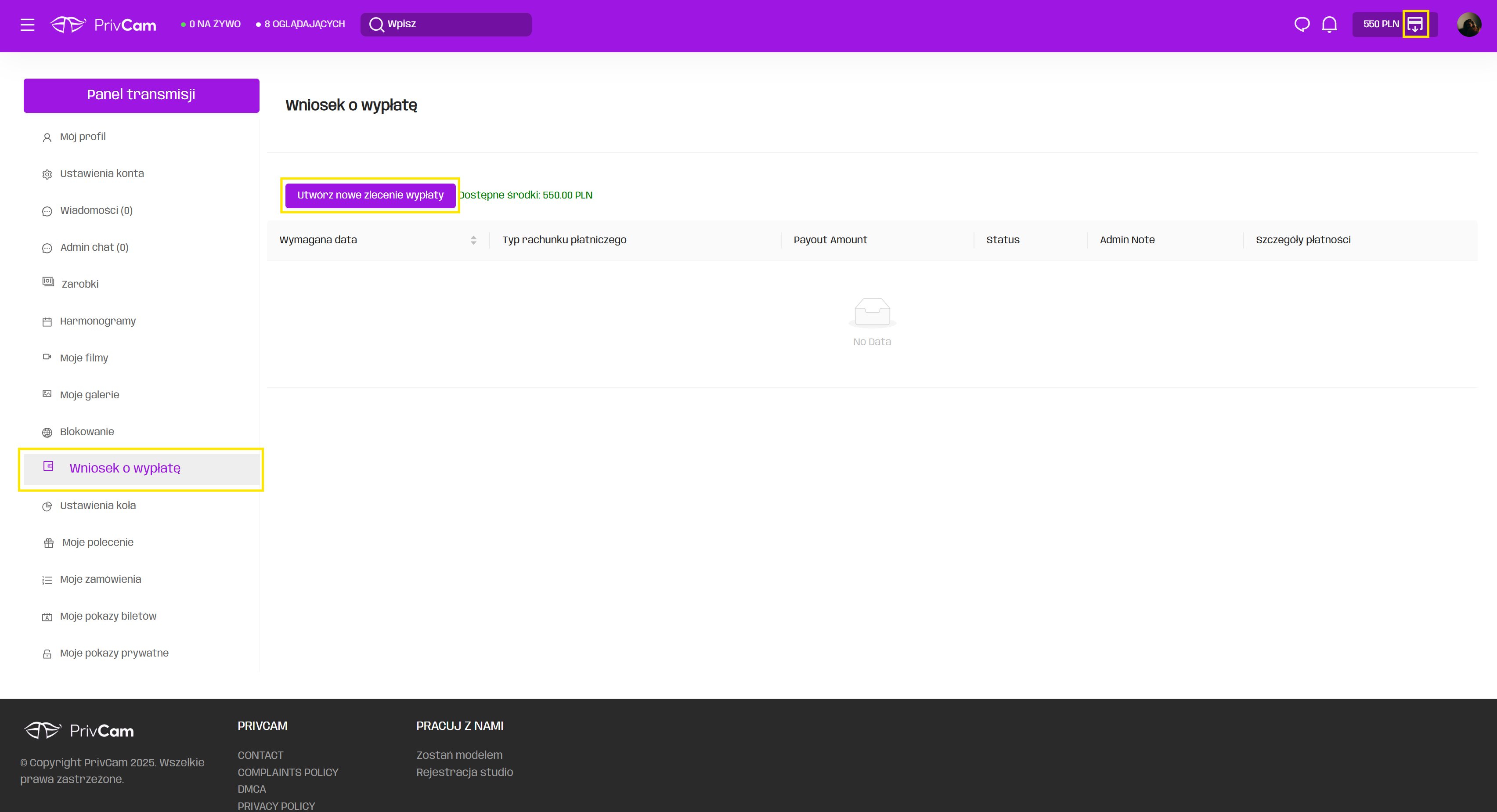 How to make a withdrawal from PrivCam?