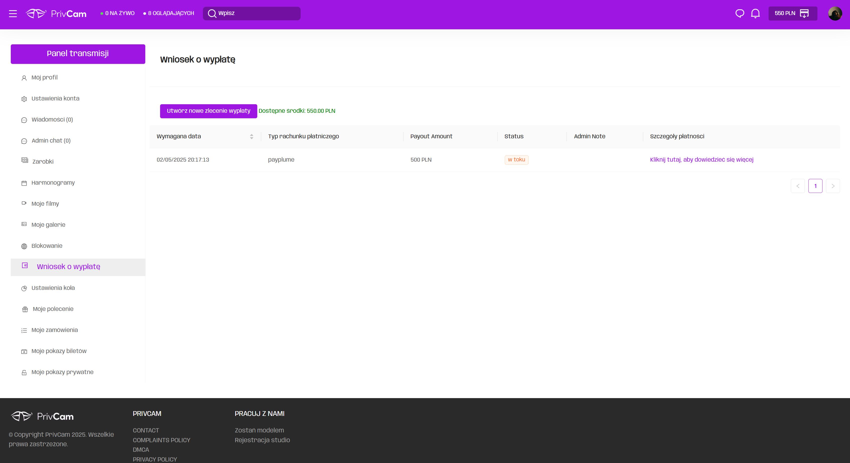 How to make a withdrawal from PrivCam?