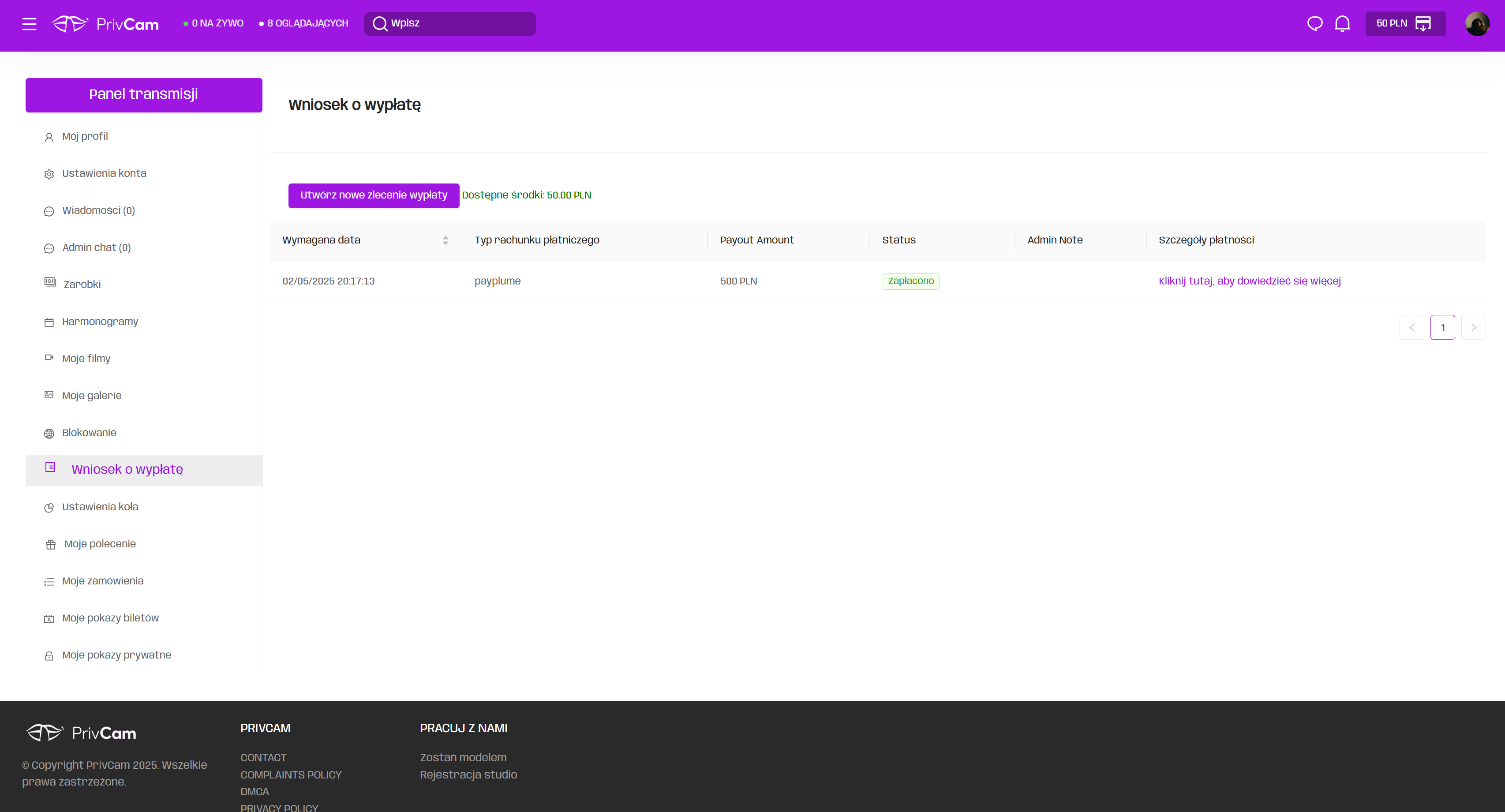 How to make a withdrawal from PrivCam?