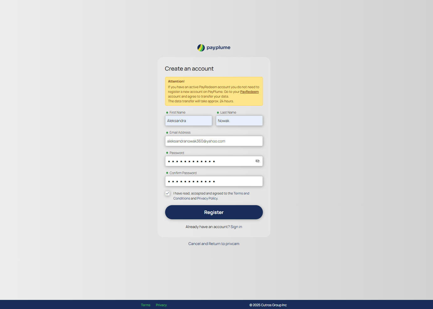 How to make a withdrawal from PrivCam?